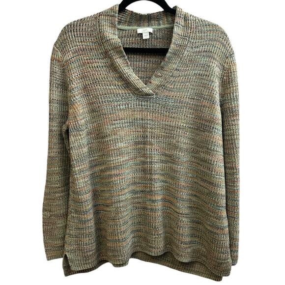 J.Jill Sweaters - J Jill Tan/Multi Color Long Sleeve Knit V Neck Pullover Sweater Women's Large